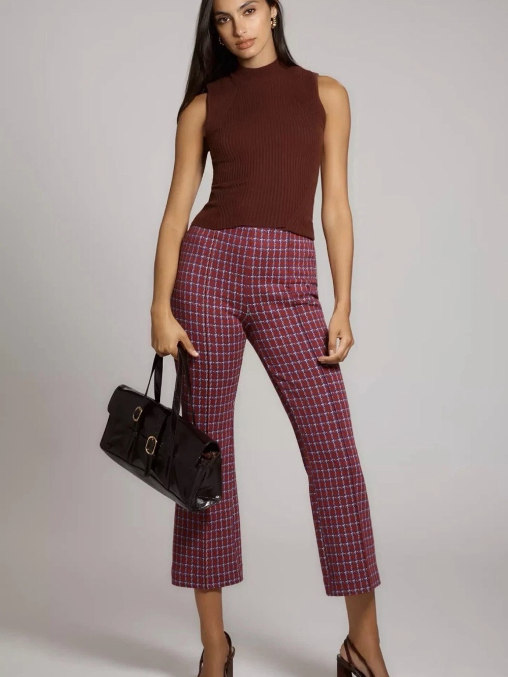 Maeve by Anthropologie Dark Academia The Margot Kick Flare Checked Cropped Pants